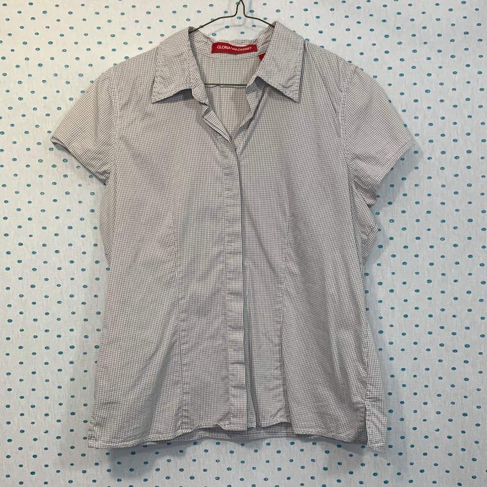 Gloria Vanderbilt Gray Plaid Lightweight Button Down Shirt